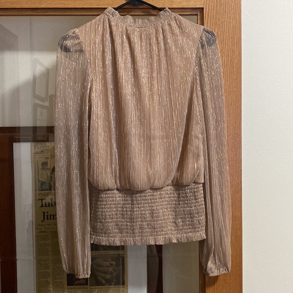 Joie Metallic Ruffle Neck Top with Sheer Sleeves - Picture 3 of 3